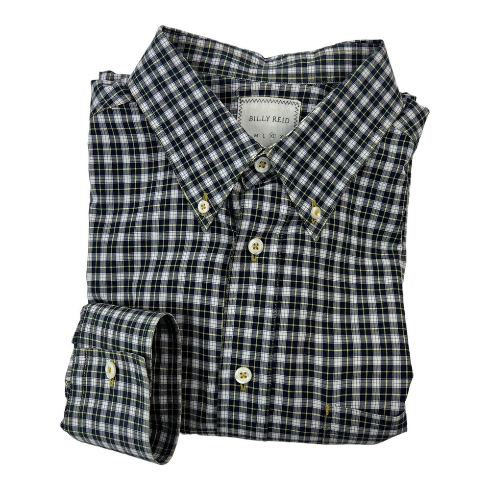 Billy Reid White Blue & Yellow Plaid Long Sleeve Cotton Button Down Mens Size XL